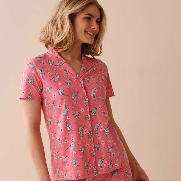 La Vie En Rose Other - la Vie en Rose Pink Sloth Print Pajama Top | Button Down Shirt PJ